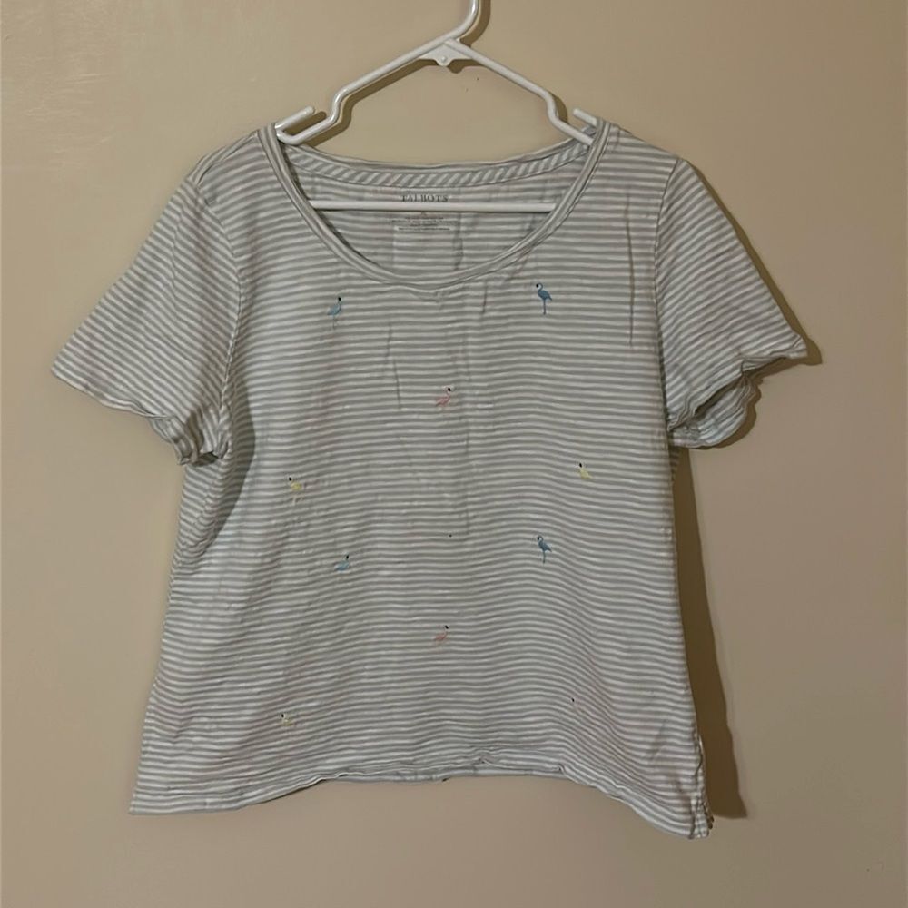 Talbots stripes flamingo short sleeve shirt 1X
